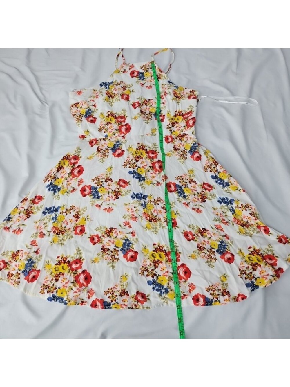 Iris Floral Fit & Flare Sundress Womens L Lace Up Back Cottagecore Boho Mini Dre - Picture 2 of 16